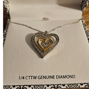 NEW! Gianni Argento Two-Tone 1/4ct. Genuine Diamond Heart Pendant Necklace